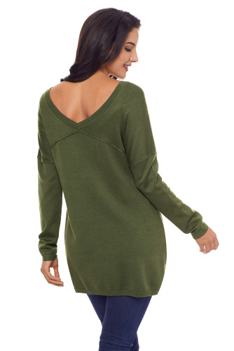 Army Green Soft V Neck Sweater