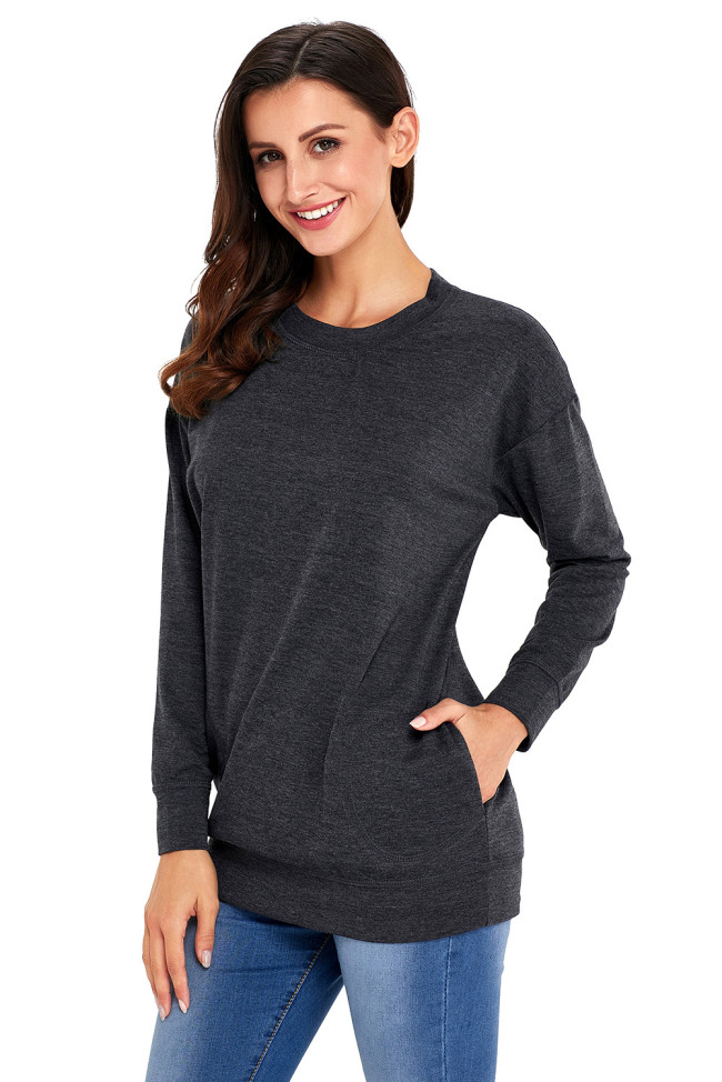 Black Casual Pocket Style Long Sleeve Sweatshirt