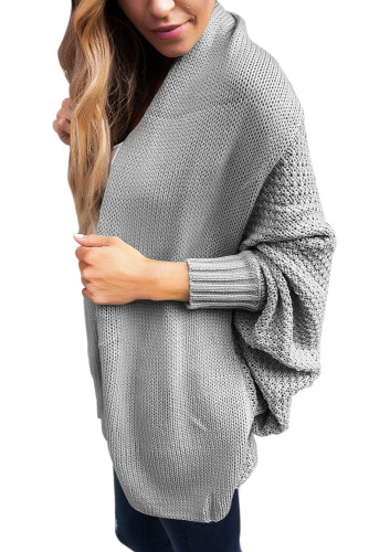 Grey Chunky Knit Open Front Dolman Cardigan