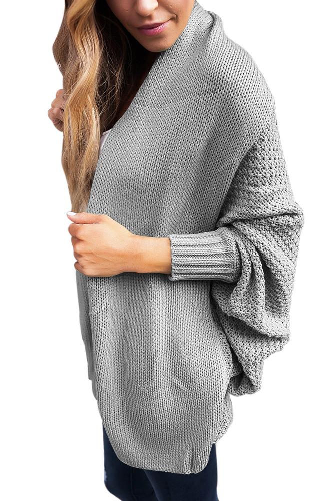 Grey Chunky Knit Open Front Dolman Cardigan