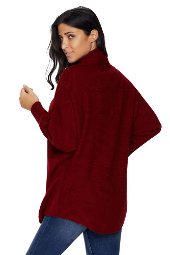 Burgundy Chunky Knit Open Front Dolman Cardigan