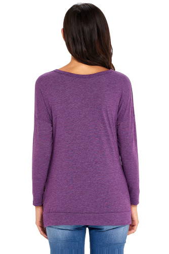 Purple Buttoned Side Long Sleeve Spring Autumn Womens Top