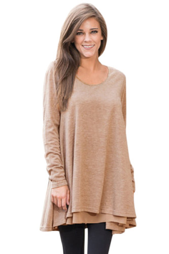 Khaki Swingy Layered Long Sleeve Tunic