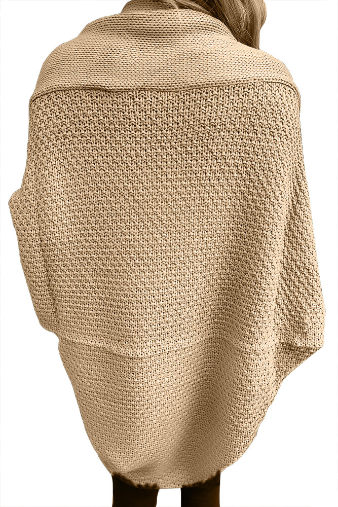 Khaki Chunky Knit Open Front Dolman Cardigan