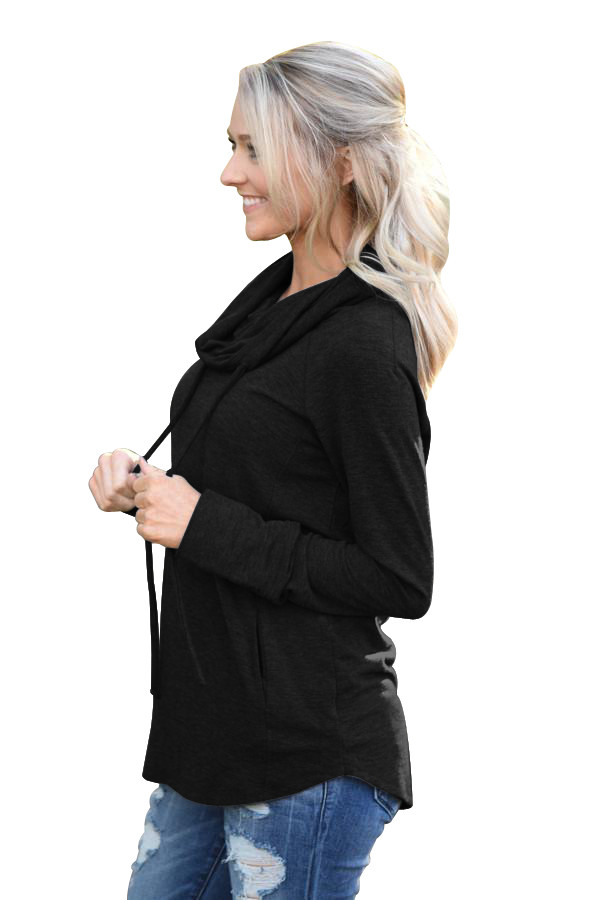 Black Drawstring Cowl Neck Sweatshirt