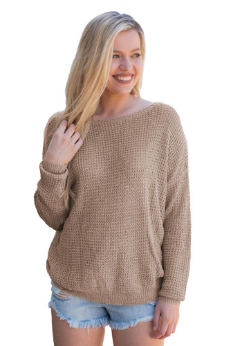 Khaki Cross Back Hollow-out Sweater
