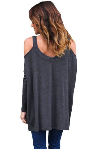 Black Long Sleeve Relaxed Fit Cold Shoulder Top