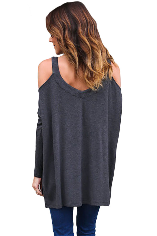 Black Long Sleeve Relaxed Fit Cold Shoulder Top
