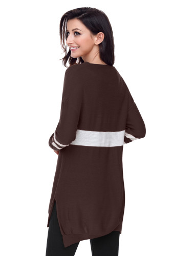 White Strip Brown V Neck Sweater