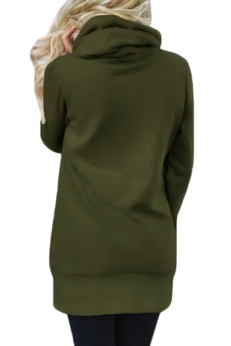 Olive Funnel Neck Long Sleeve Pocket Hoodie