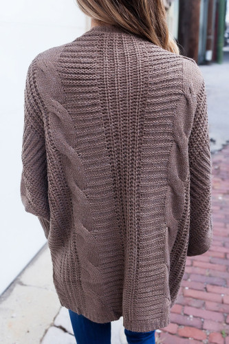 Mocha Ribbed Cuffs Dolman Sleeved Cardigan
