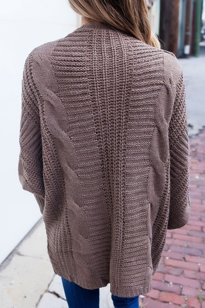 Mocha Ribbed Cuffs Dolman Sleeved Cardigan