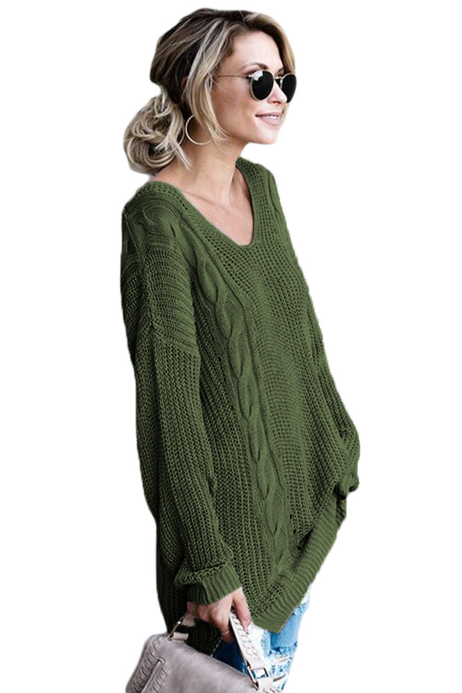 Green Modern Lady Cable Knit Sweater