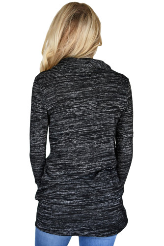 Heather Black Cozy Cowl Neck Drawstring Sweatshirt