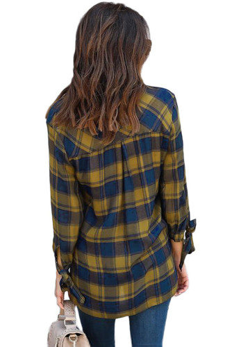 Mustard Blue Plaid Drape Top