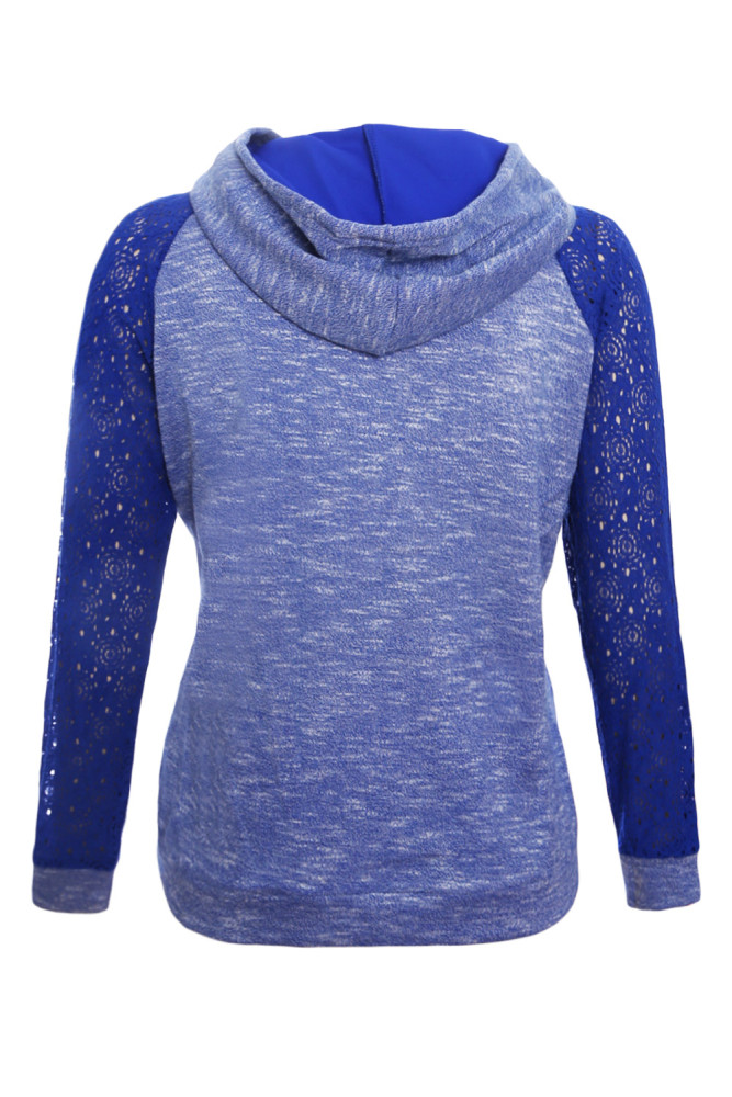 Royal Blue Lace Accent Kangaroo Pocket Hoodie
