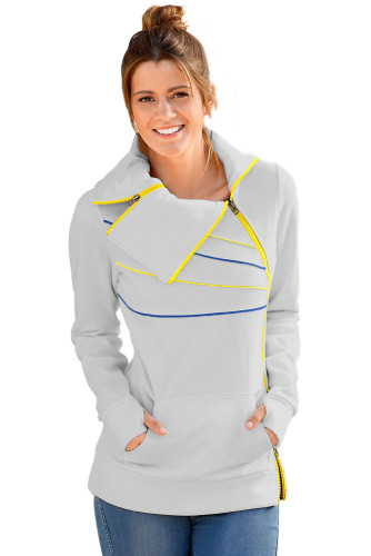 Zip and Piping Trim Grey Sweatshirt