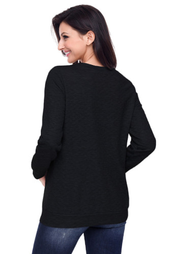 Black Christmas Plaid Deer Print Abdomen Pocket Sweatshirt