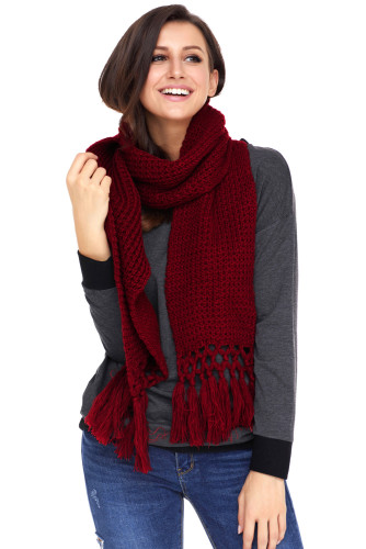 Burgundy Cozy Chunky Knit Tassel Scarf