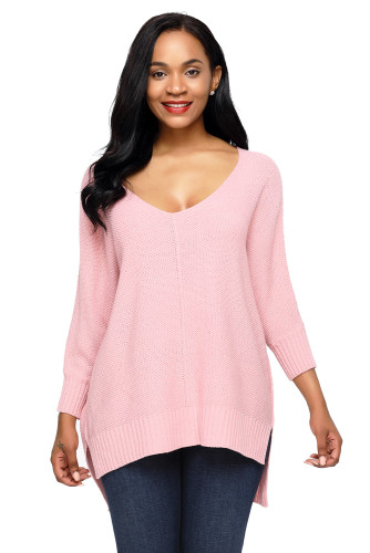 Pink Oversized Knit High-low Slit Side Sweater