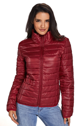 Wine High Neck Quilted Cotton Jacket