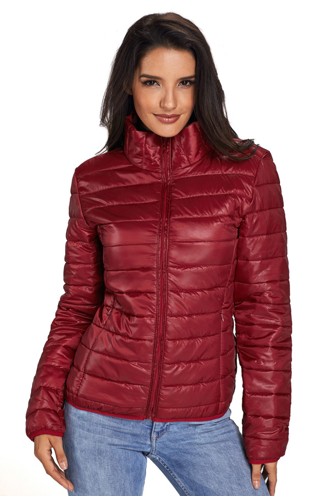Wine High Neck Quilted Cotton Jacket