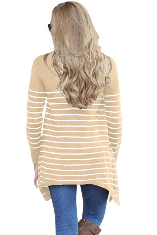 Khaki Striped Knit Pullover Sweater Top