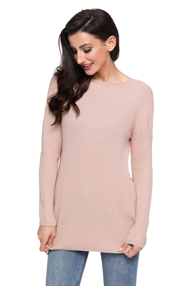 Khaki Sexy V Neck Lace up Front Sweater