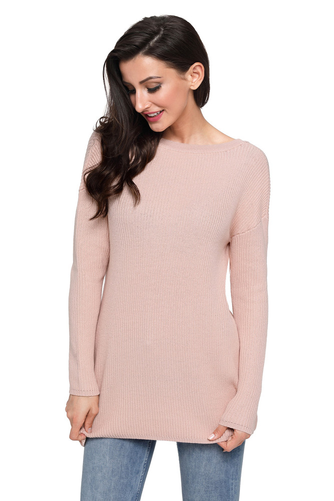 Khaki Sexy V Neck Lace up Front Sweater