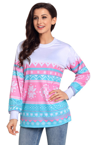 Pink Snowflake Print Stylish Christmas Jumper