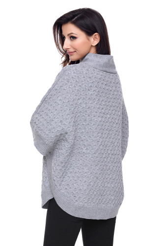 Gray High Neck Waffle Knit Poncho