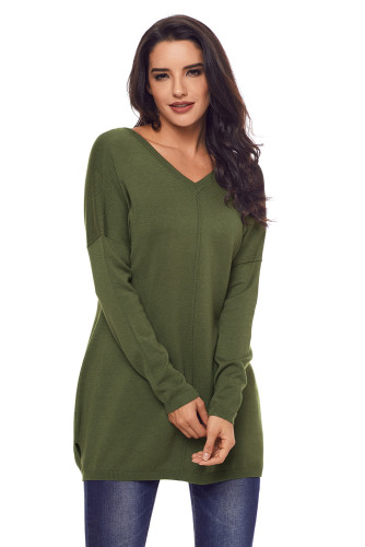 Army Green Soft V Neck Sweater
