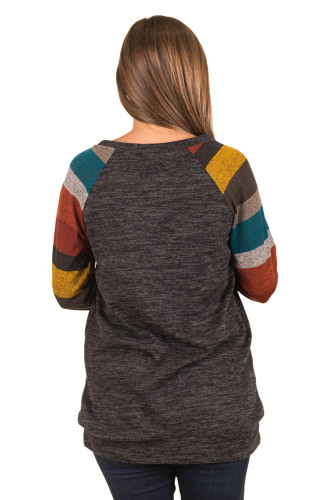 Multicolor Long Sleeve Charcoal Grey Sweatshirt