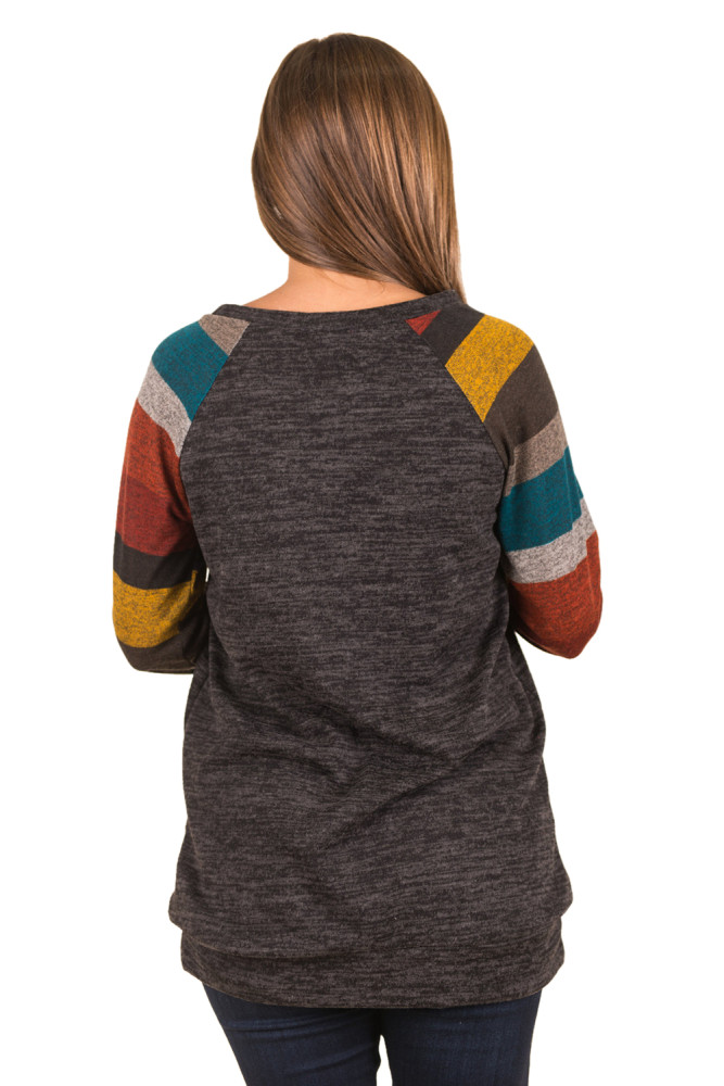 Multicolor Long Sleeve Charcoal Grey Sweatshirt