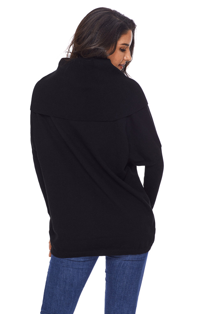 Black Cozy Cowl Neck Long Sleeve Sweater