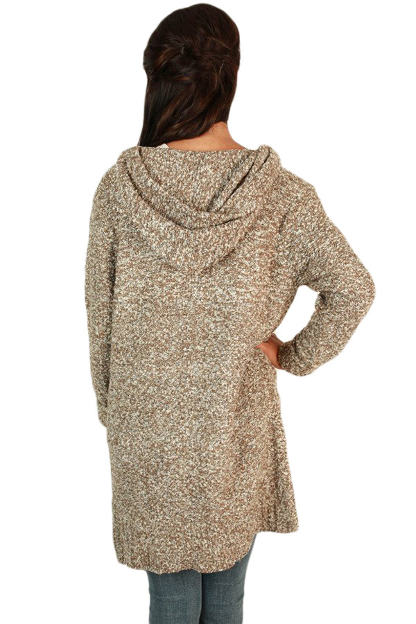 Heathered Khaki Long Sleeve Hooded Long Cardigan