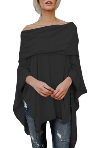Black Irregular Off Shoulder Dip Hem Casual Blouse