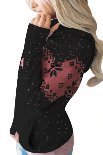 Black Double Hood Snowfall Print Sweatshirt
