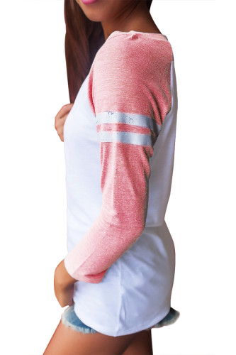 Versity Stripe Red Raglan Sleeve Baseball Top