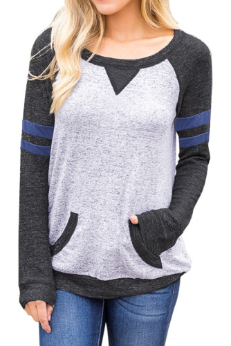Contrast Stripes Black Sleeves Womens Blouse