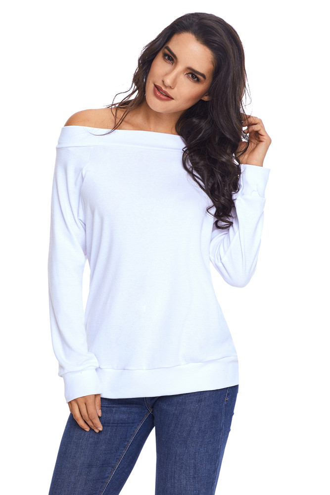 White Womens Off Shoulder Tunic Top