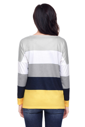 Black Yellow Colorblock Pocket Pullover Tunic Top