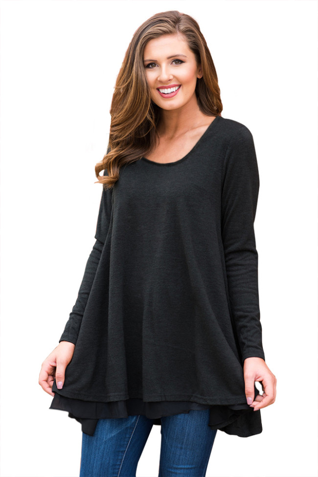 Black Swingy Layered Long Sleeve Tunic