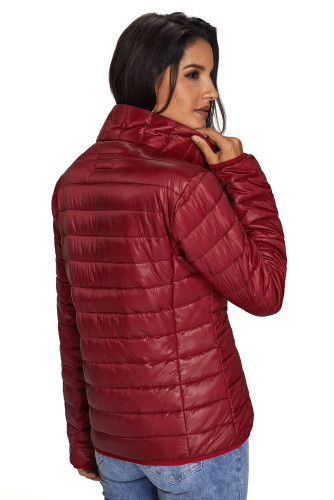 Wine High Neck Quilted Cotton Jacket