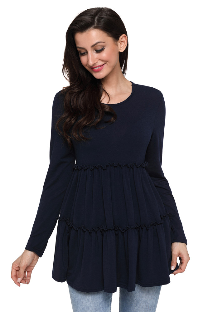 Navy Long Sleeve Layered Babydoll Tunic