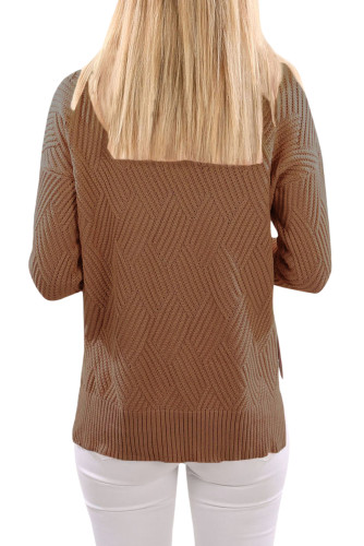 Khaki Cowl Neck Side Split Sweater