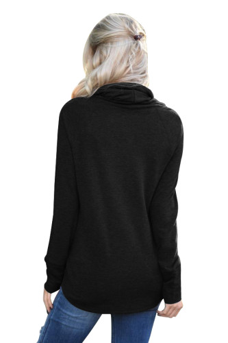 Black Drawstring Cowl Neck Sweatshirt