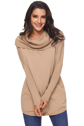 Khaki Cozy Cowl Neck Long Sleeve Sweater