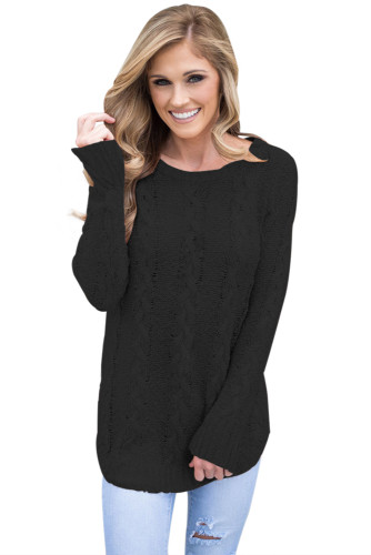 Black Cable Knit Fall Winter Sweater