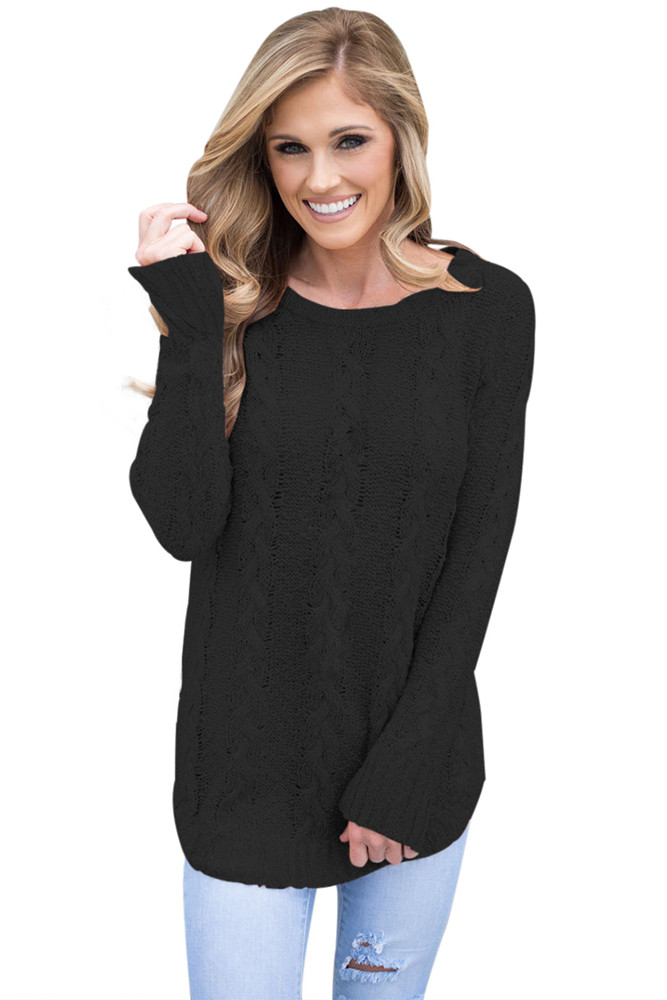 Black Cable Knit Fall Winter Sweater